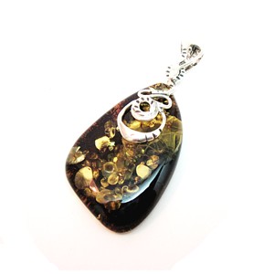 Dark Sunset Baltic Amber Pendant with Sterling Silver